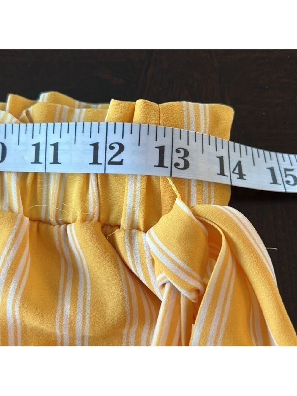 FOREVER 21 Yellow and White Striped Paper Bag High Rise Shorts Size Medium - Picture 8 of 11